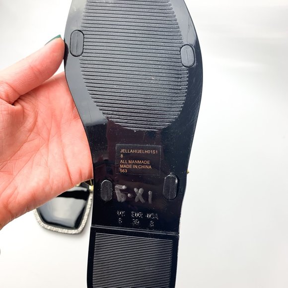 NEW Steve Madden jellah black gold stud pearl detail square toe sandal 8 - Picture 4 of 6